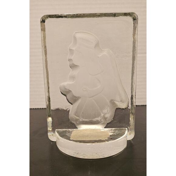 VINTAGE CLEAR GLASS & INTAGLIO FROSTED IMAGE OF ANGEL CANDLE VOTIVE HOLDER - Picture 4 of 9
